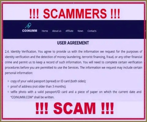 Coinumm Com Cheaters collect all personal data from the customers