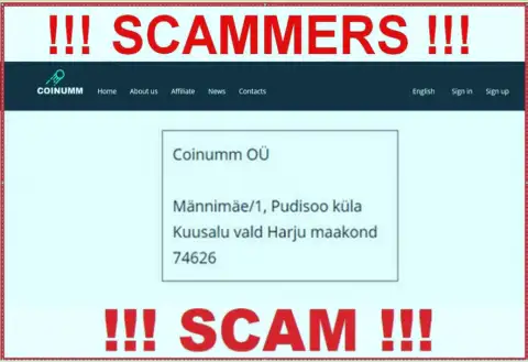 Coinumm scammers company address