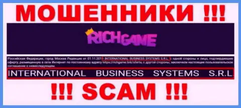 Организация, которая владеет мошенниками RichGame - это NTERNATIONAL BUSINESS SYSTEMS S.R.L.