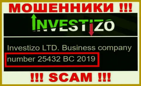 Инвестицо Лтд интернет воров Инвестицо было зарегистрировано под вот этим регистрационным номером: 25432 BC 2019