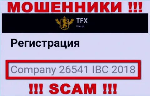 Номер регистрации, принадлежащий мошеннической организации ТФХ Групп: 26541 IBC 2018