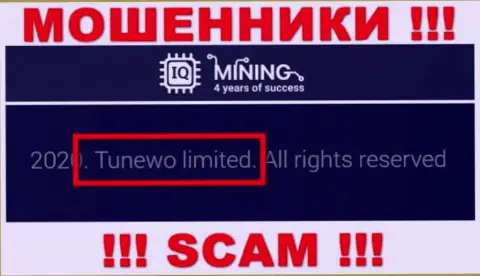 Мошенники IQMining Com пишут, что именно Tunewo Limited руководит их разводняком