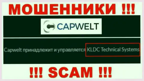 Юридическое лицо компании CapWelt - KLDC Technical Systems, информация взята с официального сайта