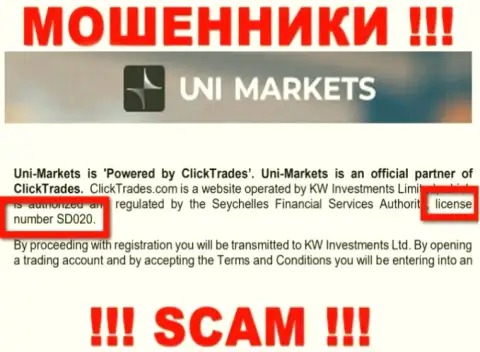 Будьте осторожны, UNI Markets воруют денежные активы, хотя и показали свою лицензию на веб-сервисе