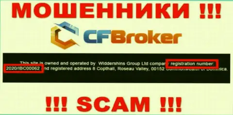 Регистрационный номер интернет ворюг CFBroker, с которыми крайне опасно совместно работать - 2020/IBC00062