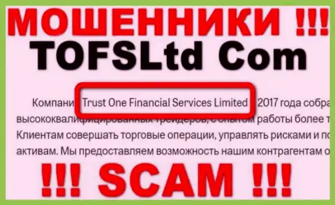 Свое юридическое лицо контора TOFSLtd не скрыла - это Trust One Financial Services Limited