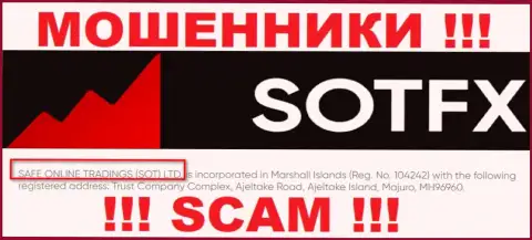 Информация о юридическом лице организации СотФИкс Ком, им является SAFE ONLINE TRADINGS (SOT) LTD