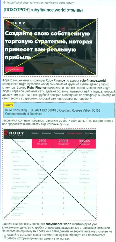 Обман в инете !!! Обзорная статья о неправомерных деяниях internet лохотронщиков Ruby Finance