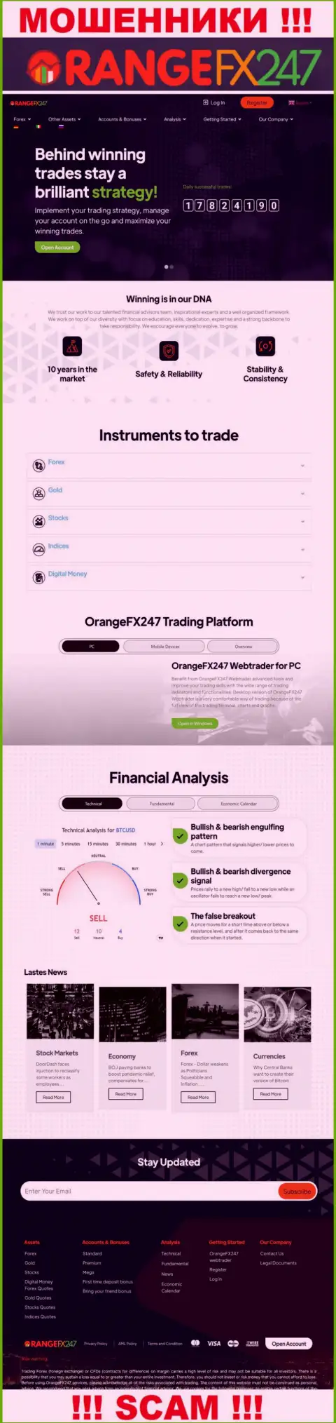 Главная страничка официального веб-портала мошенников OrangeFX 247