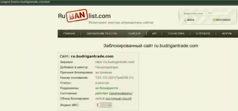 Веб-портал БудриганТрейд в пределах РФ заблокирован Генеральной прокуратурой