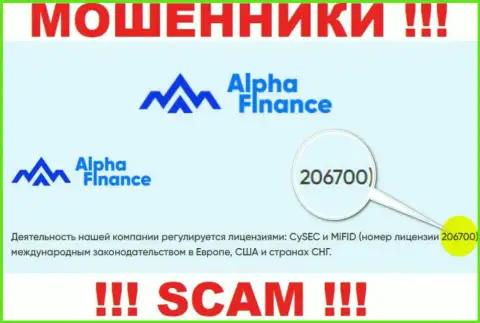 Номер лицензии Alpha Finance, на их ресурсе, не поможет сохранить Ваши финансовые вложения от кражи
