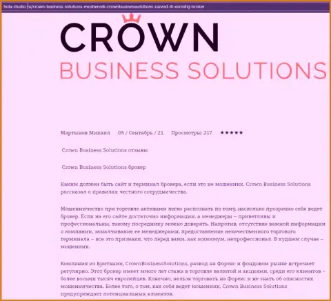 Публикация про компанию Crown Business Solutions на интернет-сервисе hola studio ru