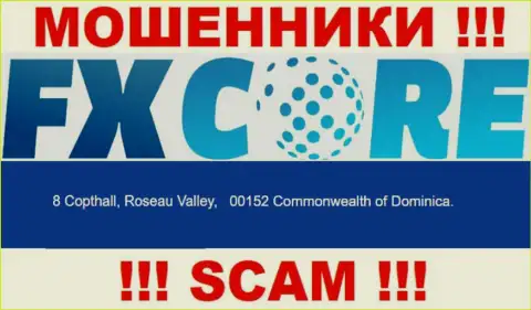 Посетив сайт FXCore Trade сможете увидеть, что пустили корни они в офшоре: 8 Copthall, Roseau Valley, 00152 Commonwealth of Dominica - это МОШЕННИКИ !!!