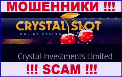 Контора, управляющая мошенниками Crystal Slot - это Кристал Инвестментс Лимитед
