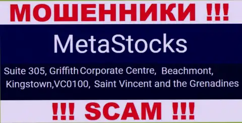 На официальном web-сайте MetaStocks представлен юридический адрес указанной организации - Suite 305, Griffith Corporate Centre, Beachmont, Kingstown, VC0100, Saint Vincent and the Grenadines (оффшорная зона)
