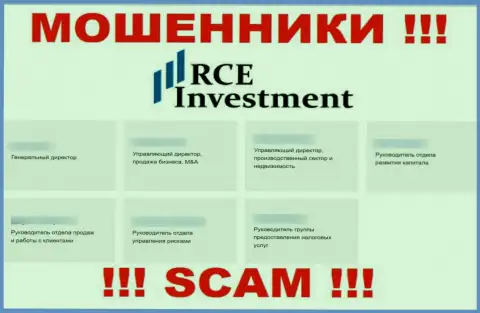 На веб-сервисе жуликов RCE Investment, представлены лживые данные о непосредственных руководителях