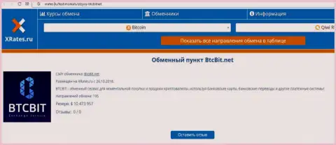 Обзорная статья о online обменнике БТКБит Нет на web-сервисе Иксрейтес Ру