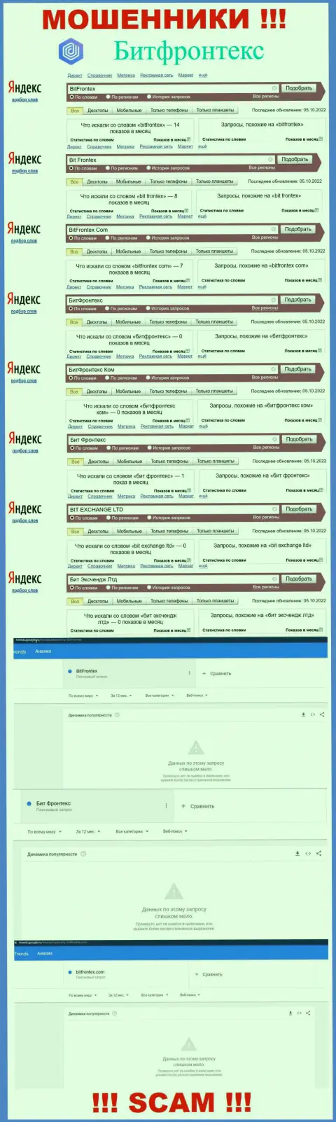 Количество онлайн запросов по мошенникам БитФронтекс Ком