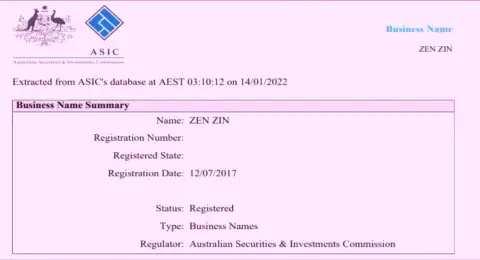 Биржевая компания Зиннейра зарегистрирована в Австралии