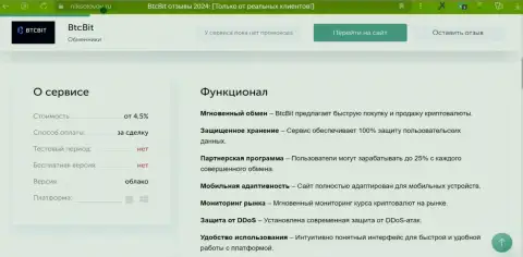 Условия обмена криптовалютного обменника БТЦ Бит в обзоре на web-сервисе NikSolovov Ru