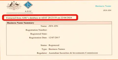 Документ, который подтверждает присутствие регистрации у биржи Зиннейра Ком