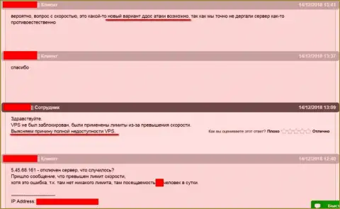 Переписка с технической поддержкой хостинг провайдера где и хостится web-сайт ffin.xyz по факту с закрытием сервера